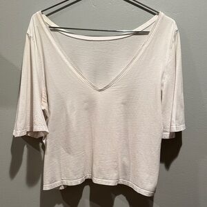 VETTA Organic Cotton Women's Oversized V-Neck White Short Sleeve Top T-shirt